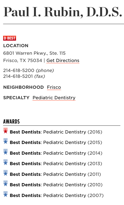 D Magazine Best Pediatric Dentist – Paul I. Rubin, DDS
